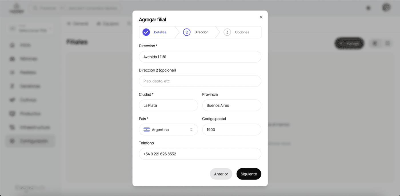 Paso 2 - Dirección y ubicación de la filial