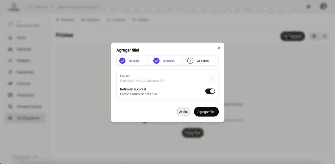 Paso 3 - Configurar métodos de envío y retiro