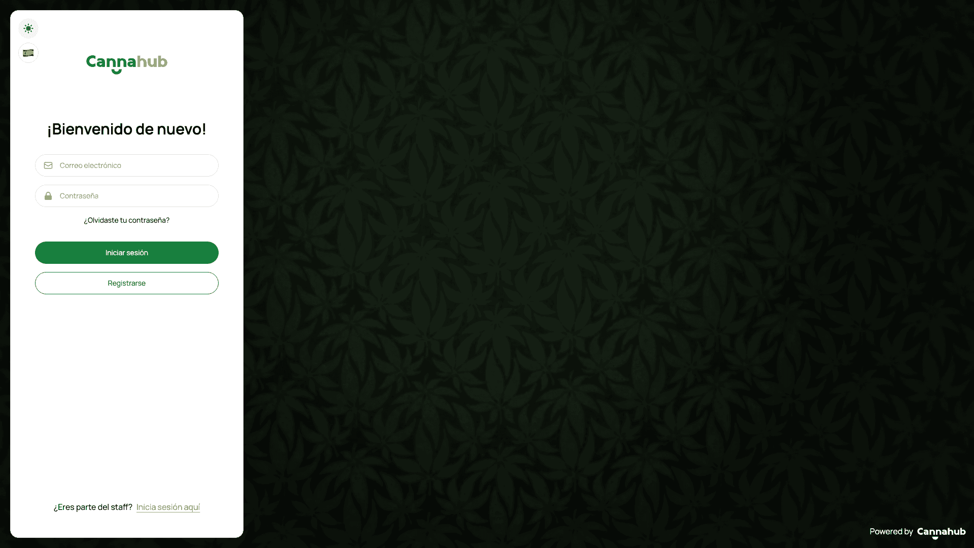 Pantalla de login de Cannahub