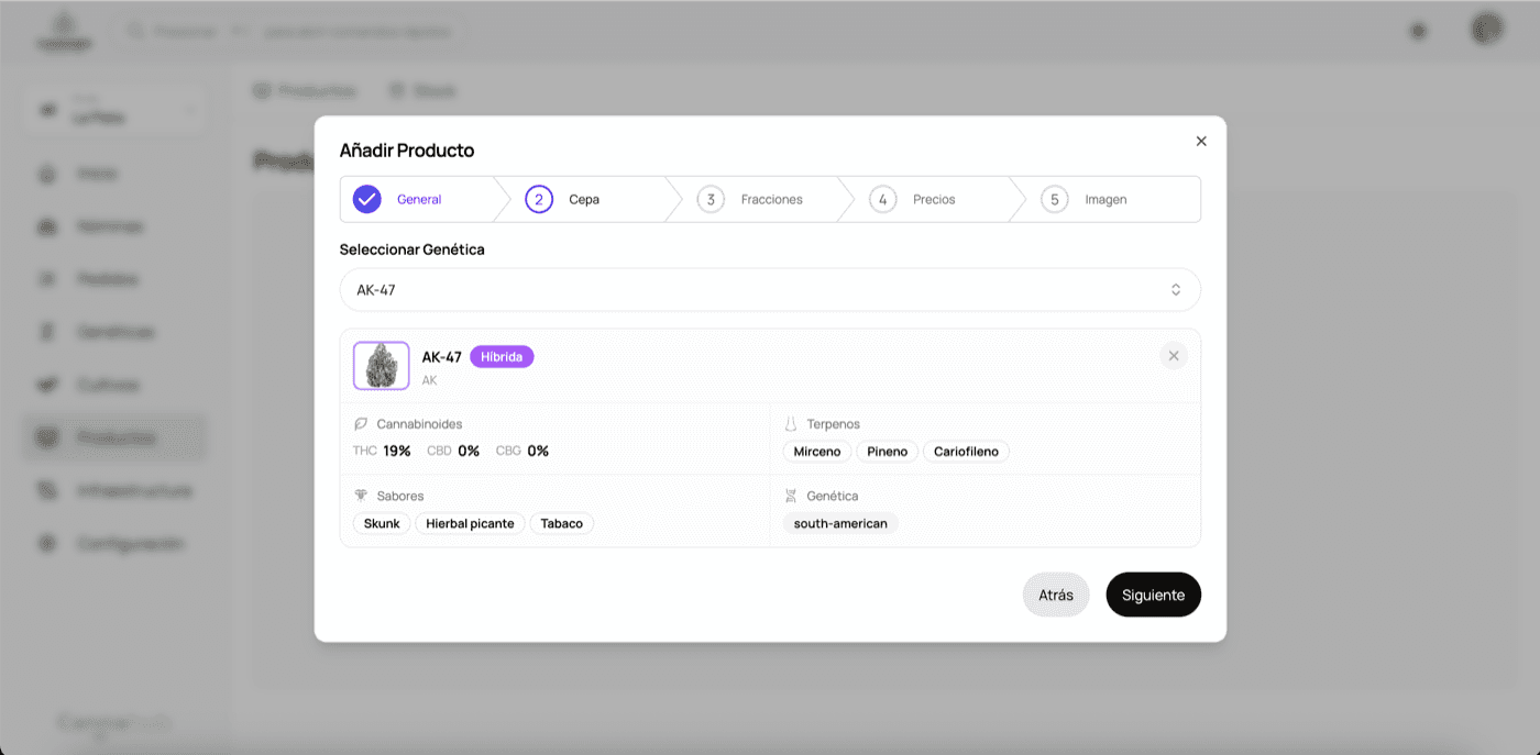 Paso 2 - Selección de genética con cannabinoides y terpenos